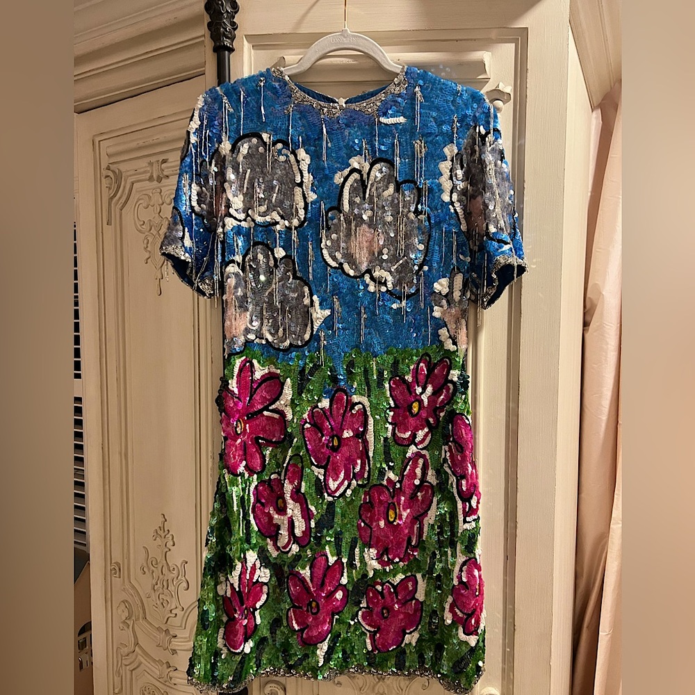 ASHISH sequined dress with clouds and flowers size small (US 4/6) NWT
